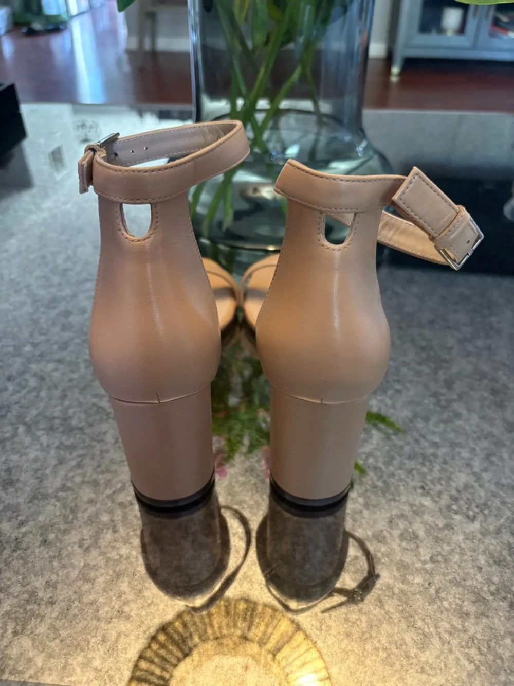 Stuart Weitzman Blush Nude Ankle Strap Block Heel Sandals